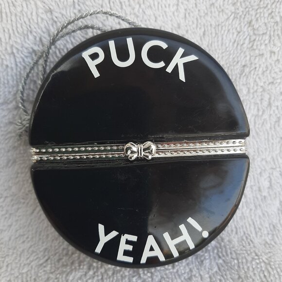 Hockey Puck Trinket Box Christmas Ornament "Puck Yeah" 3" Diameter - Picture 2 of 7